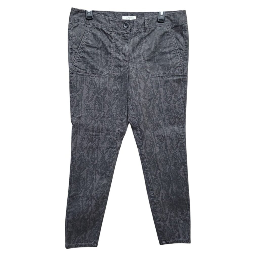 Ann Taylor LOFT Twill Stretch Pant Marisa Snake Print Black Grey Cargo Womens 10